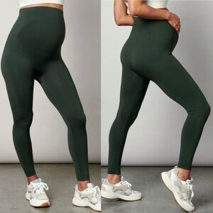 Blanqi Maternity Leggings Size XL Belly Support Luxe Knit Forest Night Green